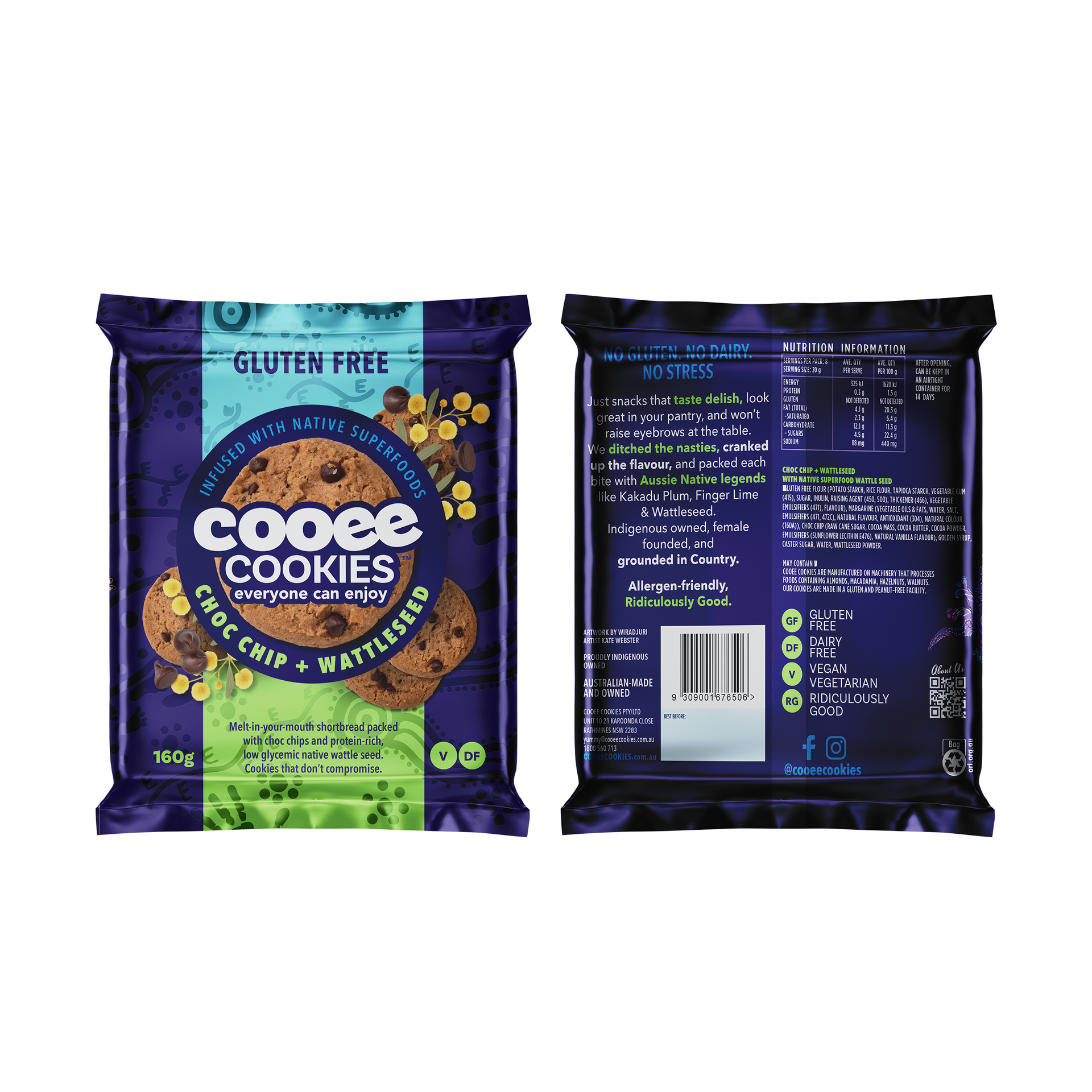 Chocolate Chip & Wattle Seed Cookies 160g Family Pack – Cooee