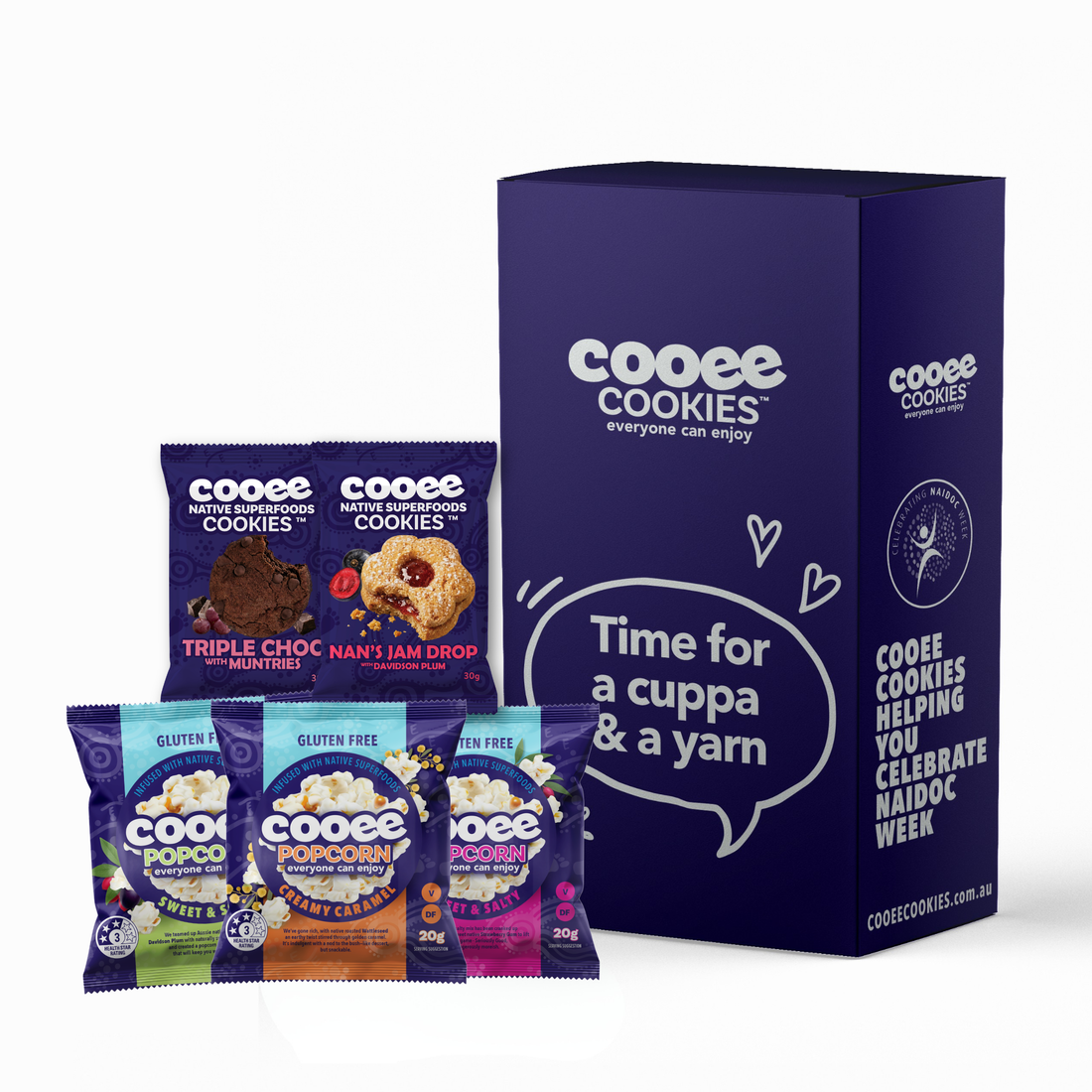NAIDOC Cuppa &amp; a Yarn Box – Assorted Popcorn &amp; Cookie Pack