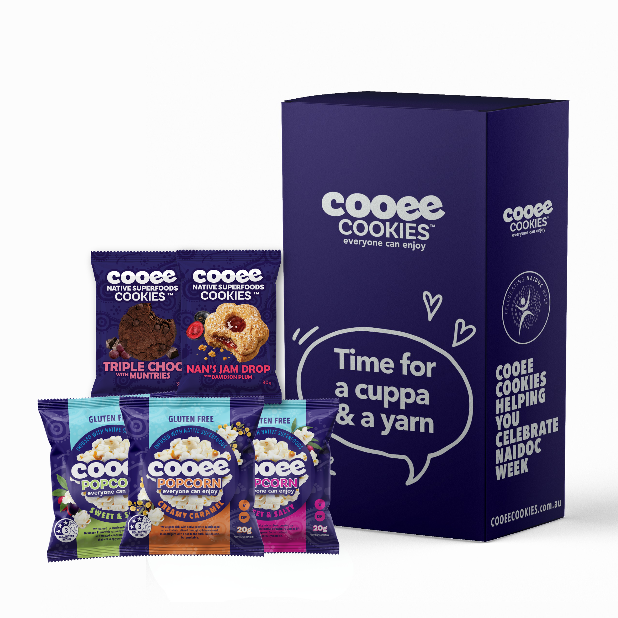NAIDOC Cuppa &amp; a Yarn Box – Assorted Popcorn &amp; Cookie Pack
